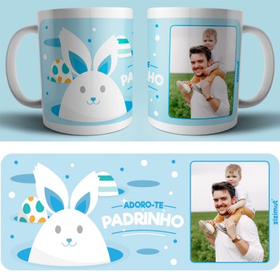 caneca azul coelho com foto padrinho caneca azul coelho com foto padrinho